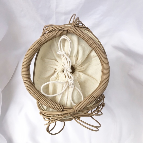 J.CREW | NWT SEDONA BASKET LEATHER CANVAS DRAWSTRING BAG IN MACADAMIA - Picture 11 of 15